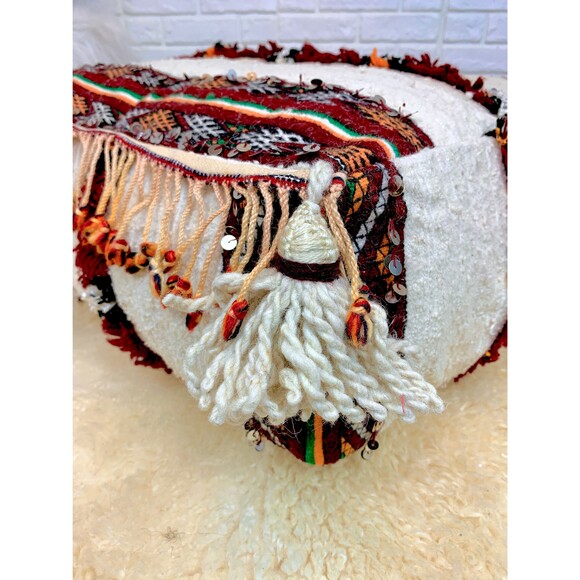 Handmade Moroccan Kilim Pouf: Berber Ottoman Floor Pillow 03YS00349 - Picture 4 of 10